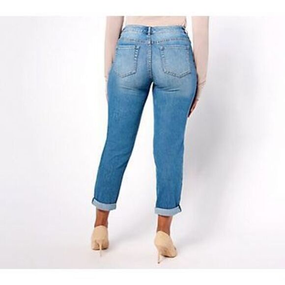 LOGO by Lori Goldstein Shadow Patch Boyfriend Jeans Size 10 - Picture 2 of 10